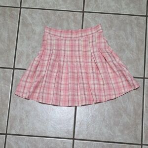 SHEIN Pink and White Pleated Skater Mini Skirt